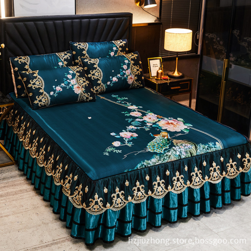 Summer Latex Bed Skirt Three-piece Mat Machine Washable