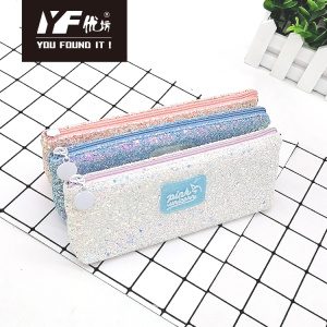 Custom zipper glitter trapezoid polyester pencil case