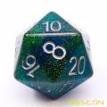 Bescon Glitter Jumbo D20 38MM, Big Size 20 Sides Dice Glitter Turquoise Green, Big 20 Faces Cube 1.5 inch