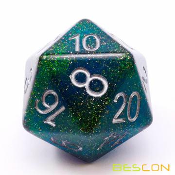 Bescon Glitter Jumbo D20 38MM, Большой размер 20 сторон Dice Glitter Turquoise Green, Большой 20 Faces Cube 1,5 дюйма