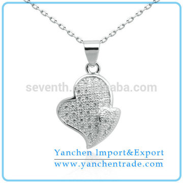 Heart Shaped Wedding Pendant Necklace with Rhodium Plated Micro Pave CZ Diamond
