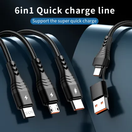 AC 100W 6-in-1 Braided Fast Charging Cable for HUAWEI Super Charge