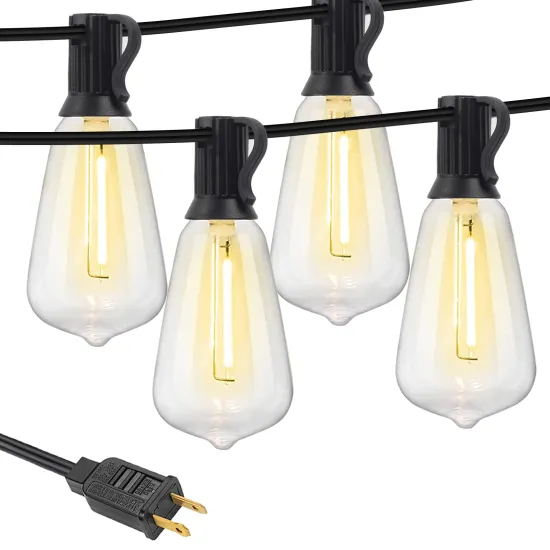 50ft Vintage LED Edison Bulbs String Light - 25 Pcs, 2700K Warm White, 120V US Plug, Outdoor