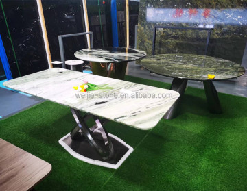 Bàn ăn bằng đá cẩm thạch màu xanh lá cây hiện đại với khung thép không gỉ - Thiết kế 6 đến 10 chỗ ngồi
