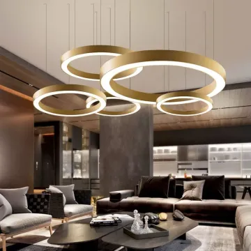 Luxury 3-Ring Acrylic Gold Metal LED Chandelier for Hotel Living Room