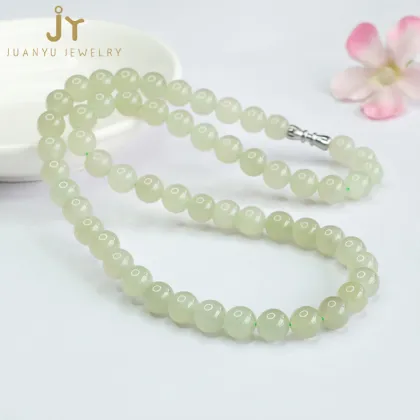 High-Quality Hetian Jade Beads Necklace: Natural Stone Green Jade Necklace for Women in Simple Style