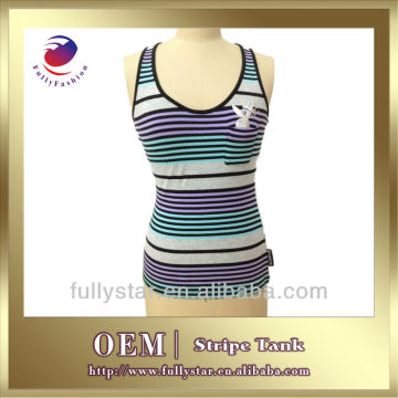 sleeveless print t shirt stripe lady t shirt custom girl stripe t-shirt