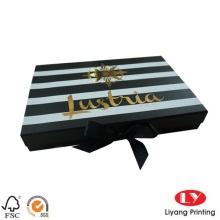 Stripe Collapsible Box with Ribbon Lid Closure