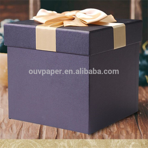 Luxury Square special paper flower packaging box with ribbon