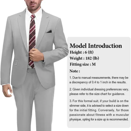 WYWK 2 Piece Men's Suit Wedding Party-Light Gray-S