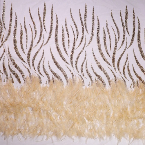 Nude Feather Lace Glitter Mesh Spitzenstoff