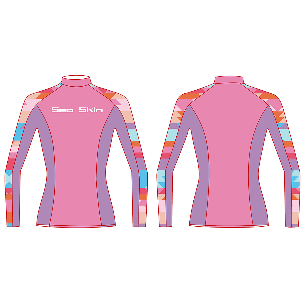 Seaskin Pink Sleeve Plus Size ว่ายน้ำ UPF50+ Rashguard