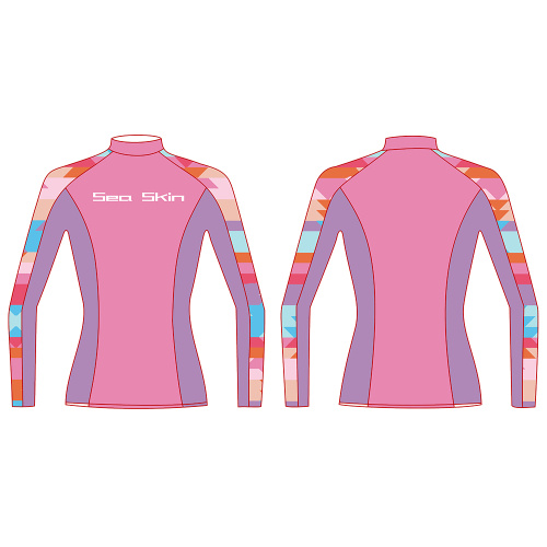 Seaskin Pink Long Sleeve Plus Size UPF50+ RashGuard