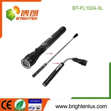 Factory Wholesale LR44 Button Cell Used Aluminum Material Flexible Pick up 3 led Flashlight with Telescoping Magnet