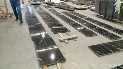 Luxury Modern Straight Stairs Customized Cosmic Black Granite