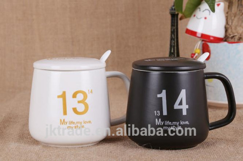 Hot sale ceramic matte coffee mug/breakfast mug with lid and spoon