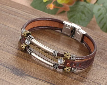 Alloy Rhinestone Handmade Leather Bracelets Bangles For Guys