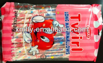 pink,white individual packaged long twist marshmallow