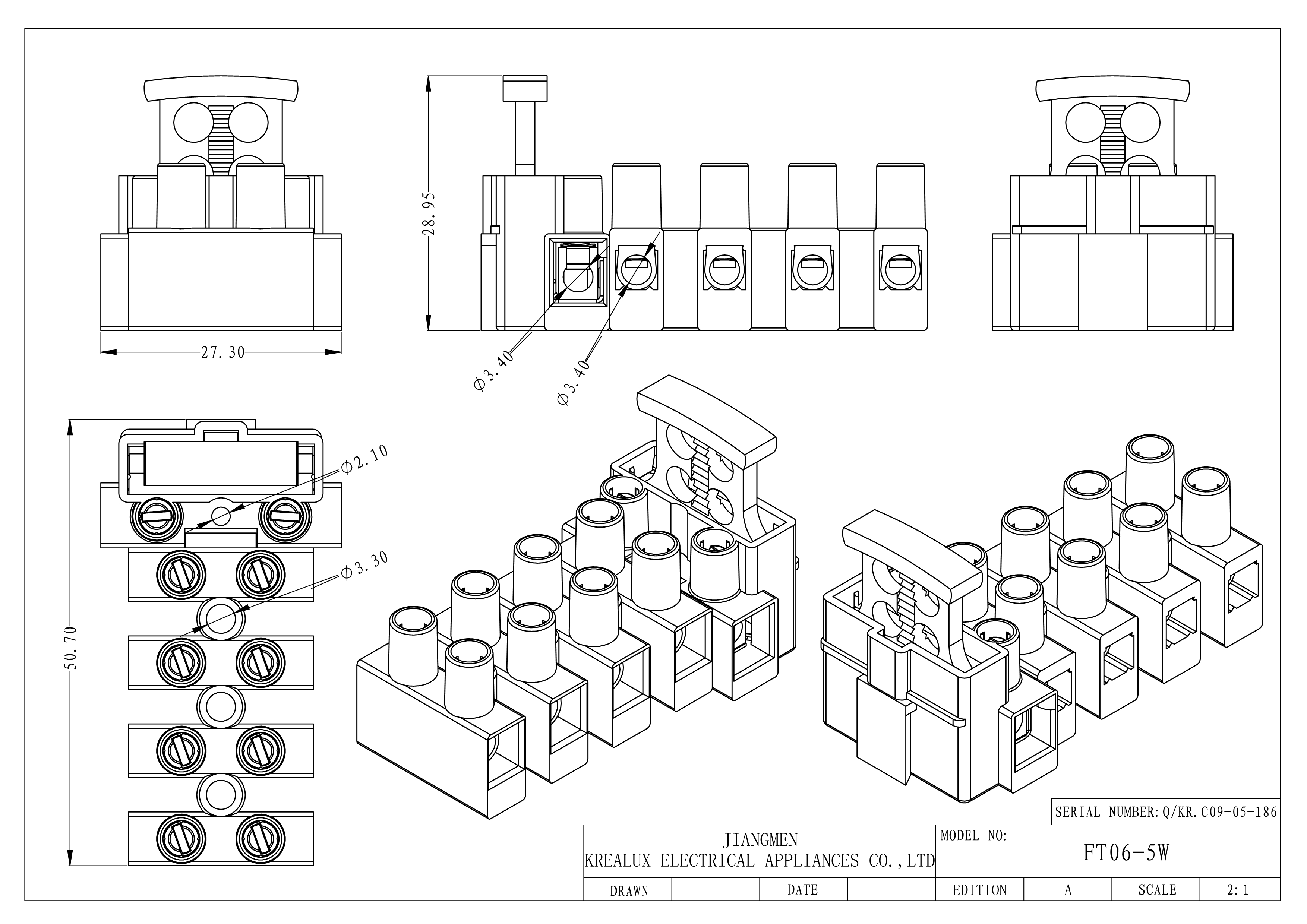 5 Poles Wire Protector Terminal Blocks