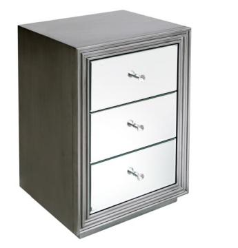 3 Drawer MDF Antique Silver Mirrored Bedside Table