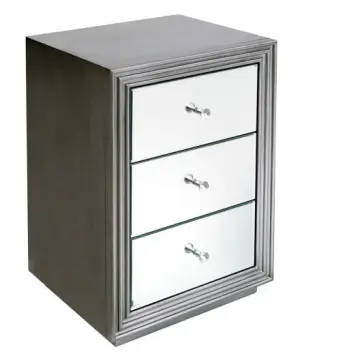 3 Drawer MDF Antique Silver Mirrored Bedside Table