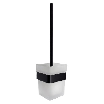 Modern Wall-Mounted Toilet Cleaner Brush with Stainless Steel Holder and Glass Cup