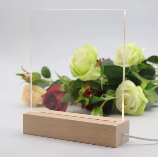 Hot Sell: Clear Acrylic Sheet with Wooden Lamp Base - Baby Night Light Rectangle Wood Bases