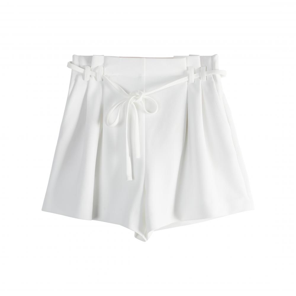 Strap Style Woven White Shorts
