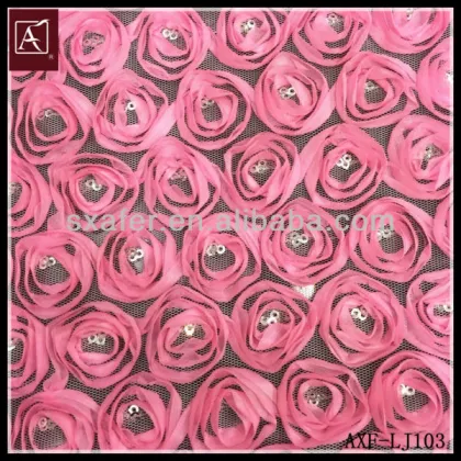 ribbon flower with sequin embroidery fabric