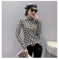 Chiffon check vintage long-sleeved top for women