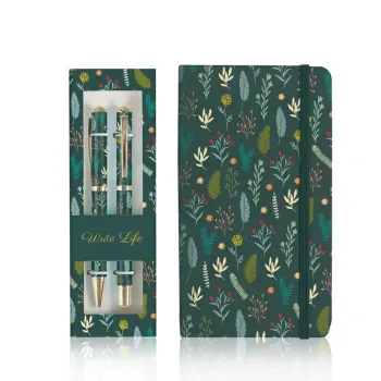 FLOWER AND LEAVE DESIGN NOTEBOOK AND PEN