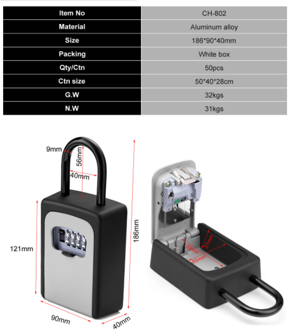 Large Key Lock Box Resettable Combination Code Lockbox, Portable Wall Mount Lockbox Waterproof Security Safe Box for Outside Outdoor Home Office Door Handle House Key, Gray (3)