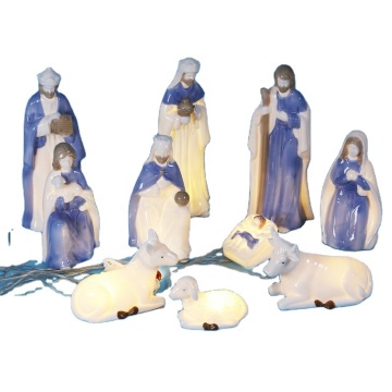 Hand Painted Light Up Star Nativity Matte White Ceramic Christmas Figurine