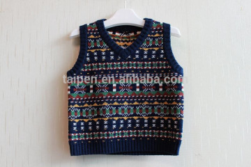 2016 Fashion sleeveless boys sweater V neck decorative pattern kids clothes