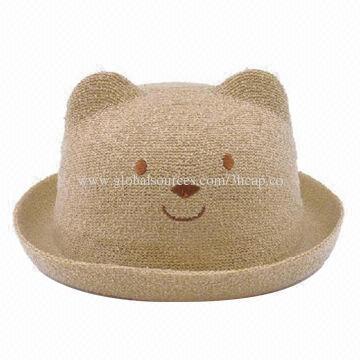 Ladies' Straw Hat, Decorate Like Lovely Bear, Lightweight and Very Portable