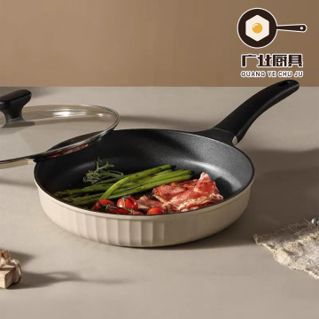 Elegant Milky White Deep Fry Pan with Stripe Design