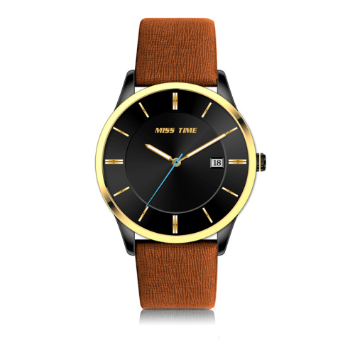 Customizable big pilot leather stainless steel case quartz watch