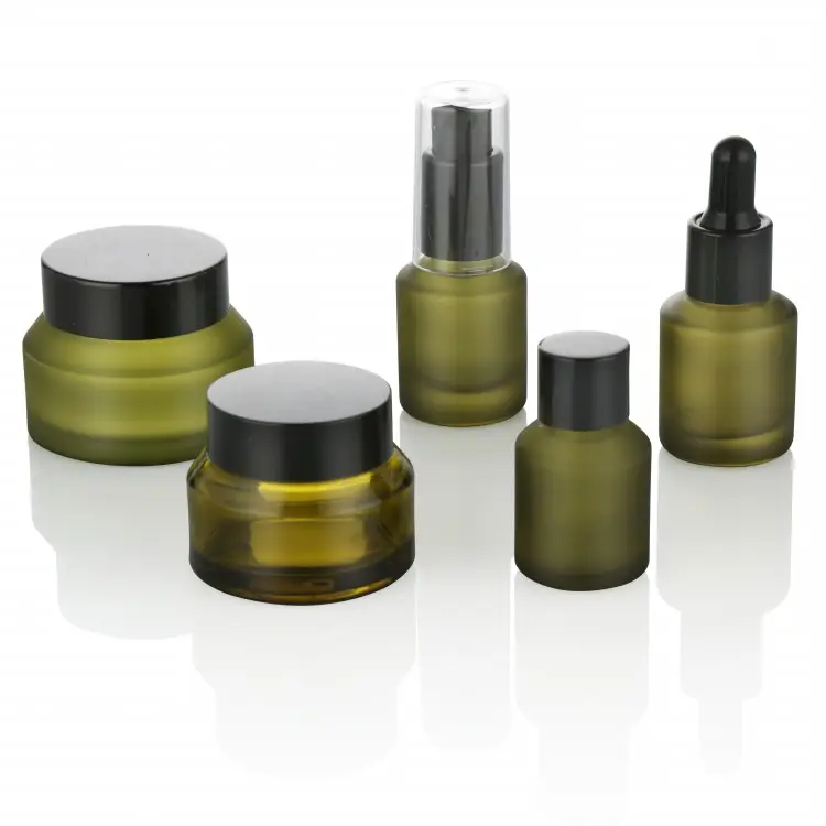 Olive Green Glass Cosmetic Jars