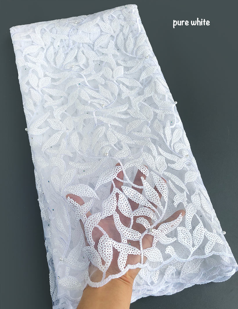 5 yards pure white wedding french lace very neat shiny sequins embroidery African tulle lace fabric Nigerian celebration cloth