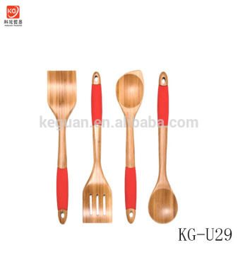 KG-U29 food grade silicone handle bamboo wooden kitchen utensils