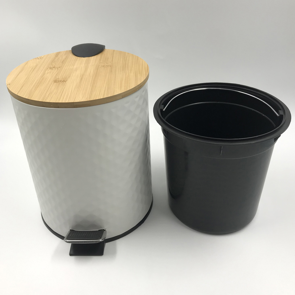 Bamboo Lid Pedal Trash Can