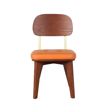 Modern Wooden Dining Chair for Restaurant Cafe Leather Upholstered Seat Dining Chair