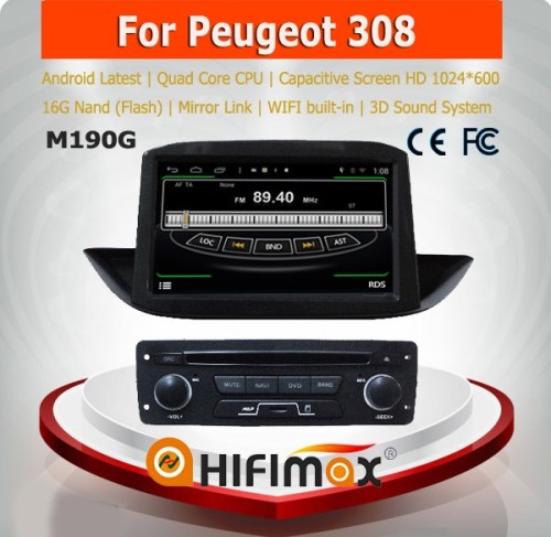 HIFIMAX Android 4.4.4 car dvd player for Peugeot 308 WITH Capacitive screen 1080P 16G ROM WIFI 3G INTERNET DVR SUPPORT