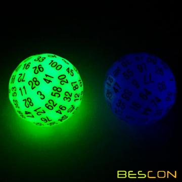 Bescon Super Jade Glow en dés polyédriques sombres 100 côtés, D100 lumineux meurent, Cube 100 faces, Glowing D100 Game Dice