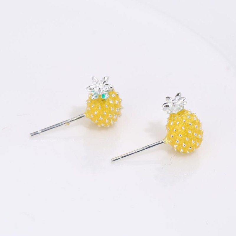 Fresh Cute Pineapple Literary Korea 925 Sterling Silver Temperament Personality Trendy Female Stud Earrings SEA144