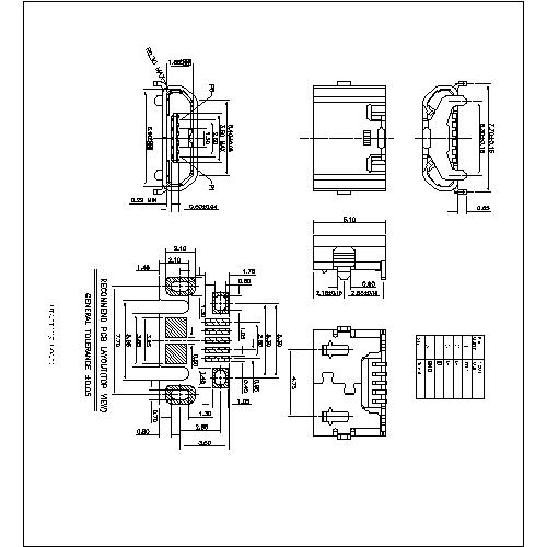 MUFM34 34-MICRO USB 5P B Type Receptacle Connector SMT,With Ejector Type,Dip(7.3+5.3)mm,Reverse Type,Flangeless 