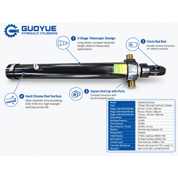 3-Stage Telescopic Hydraulic Cylinder