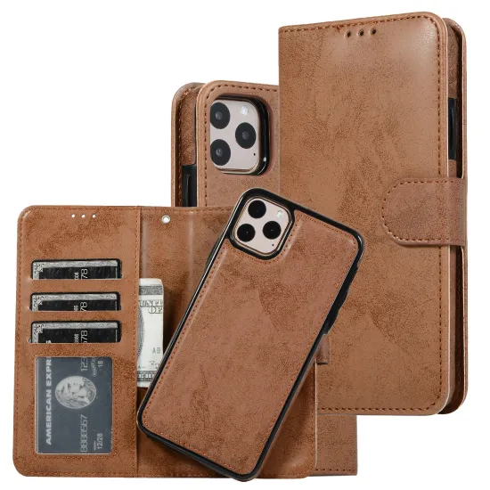 Magnetic Matte Leather Card Slot 2-in-1 Flip Wallet Case for iPhone