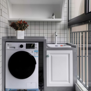 Grey White Contrast Embedded Balcony Integrated Laundry