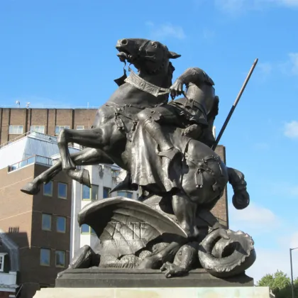 Large Metal Bronze St George Statue With Dragon Sculpture